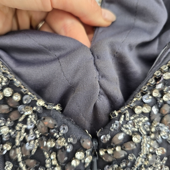 JOVNI prom wedding bridesmaid grey beaded long sweetheart dress 8 - Picture 9 of 11